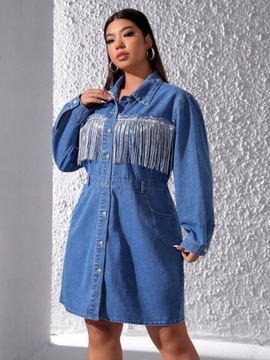 SUKIENKA JEANSOWA Z CEKINOWYMI FRĘDZLAMI CASUAL SHEIN XL 42