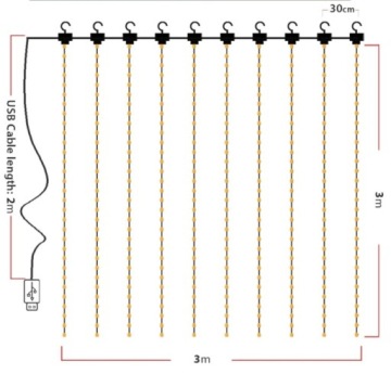 Светодиодная световая завеса 3x3M БЕЛЫЙ БЕЛЫЙ HACK