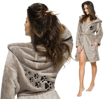 KRÓTKI PUCHOWY DAMSKI SZLAFROK PODOMKA ŁAPKA S