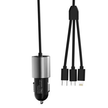 АВТОМОБИЛЬНОЕ ЗАРЯДНОЕ УСТРОЙСТВО DUDAO 3 В 1 USB 3.4 А ВСТРОЕННЫЙ КАБЕЛЬ + БЕСПЛАТНЫЙ СТИЛУС