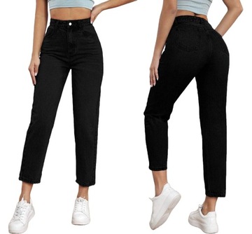 DAMSKIE SPODNIE MOM FIT JEANSY CZARNE WYSOKI STAN LUŹNE NOGAWKI PLUS SIZE
