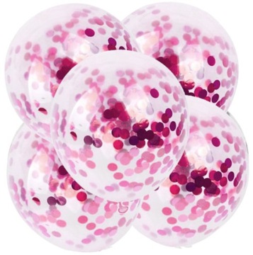 Balony przezroczyste RÓŻOWE konfetti MT 30cm 5 szt