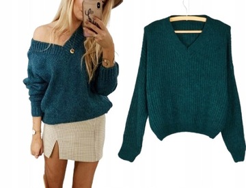 740 MIĘCIUTKI SWETER OVERSIZE DEKOLT V kolory