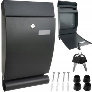 Ящик почтовый, выпуклый, черный матовый, с газетницей