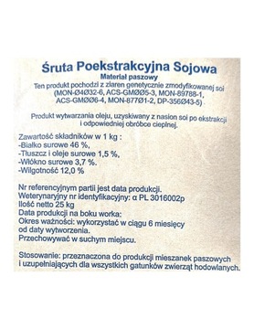 ŚRUTA SOJOWA POEKSTRAKCYJNA, PASZA 25KG Rolpol soja