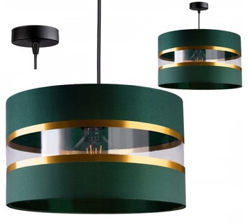 LAMPA WISZĄCA SUFITOWA ŻYRANDOL ABAŻUR NOWOCZESNA WALEC 30CM ZŁOTO GLAMOUR