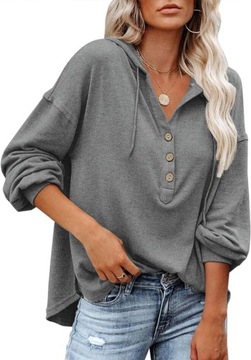 bluza oversize z długim rękawem zapinana na guziki bluzy ze sznurkiem