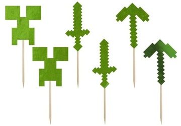 Pikery do babeczek piksele zielone 6szt Minecraft