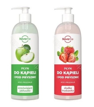 NOVAME ZESTAW PŁYNÓW DO KĄPIELI 2x500ml ZIELONE JABŁUSZKO+ SŁODKA TRUSKAWKA