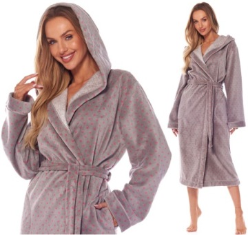 DŁUGI CIEPŁY PUCHOWY DAMSKI SZLAFROK PODOMKA L