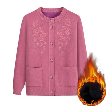 Sweter rozpinany Jesienno-zimowa babcia Plus aksamitny sweter ciepły w śred