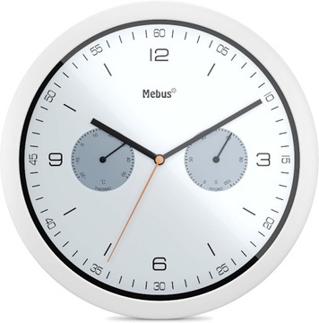 Zegar ścienny Mebus biały, odcienie szarości, srebrny 26cm (AM 3334)