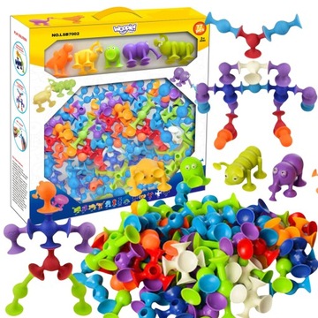 ZESTAW KLOCKI KONSTRUKCYJNE Z PRZYSSAWKAMI ZWARIOWANE ZWIERZAKI