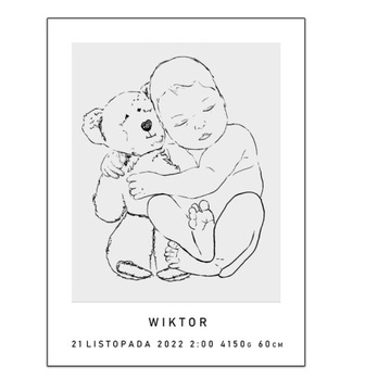 Metryczka minimalistyczna dla chłopca line art miś