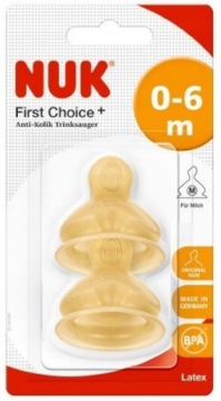 NUK First Choice+ Lateksowy Smoczek do Butelki 0-6m Rozmiar 1M 2 szt Mleko