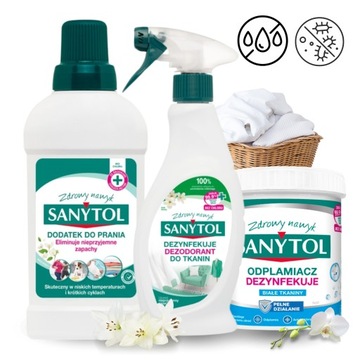 SANYTOL 3W1 Dezynfekujący Dodatek do Prania Dezodorant do Tkanin Odplamiacz