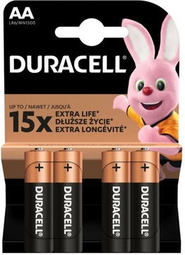 4 щелочные батарейки DURACELL AA R6 LR6 1,5 В