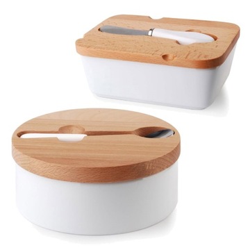 ZESTAW MASELNICA I CUKIERNICA PORCELANOWA BIAŁA