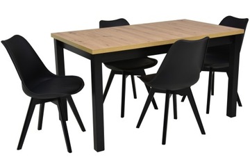 Stół 90x160/240cm i 4 krzesła skandynawskie CZARNE