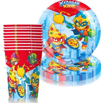 Zestaw urodzinowy SUPER THINGS ZINGS Kazoom Kids KUBKI + TALERZYKI 20 szt.