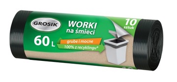 10x Worki na śmieci 60L czarne mocne z recyklingu