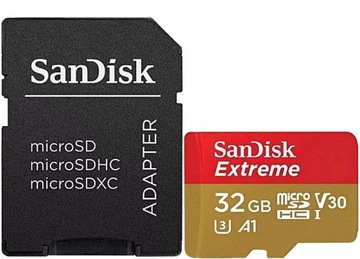 KARTA PAMIĘCI MICROSD 32 GB SZYBKA EXTREME A2 U3 + ADAPTER DO KAMERY APARAT