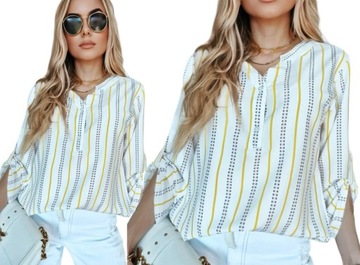 BLUZKA DAMSKA koszula luźna elegancka print dekolt guziki