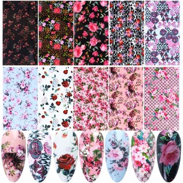 10x ФОЛЬГА ДЛЯ НОГТЕЙ 10смx4см НАБОР «ЦВЕТЫ РОЗЫ»