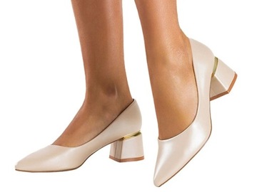 CZÓŁENKA DAMSKIE PERŁOWE ELEGANCKI OZDOBNY KLOCEK SKÓRZANA WKŁADKA r 40