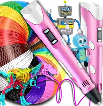 DŁUGOPIS 3D DLA DZIECI DRUKARKA MAGICZNY PEN ZESTAW WKŁADY PLA 200 METRÓW