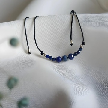 Bransoletka sznurkowa Lapis Lazuli na sznurku srebrna 925 gratis pudełko