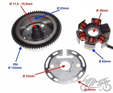 STATOR ISKROWNIK 6 CEWEK + KOŁO MAGNESOWE