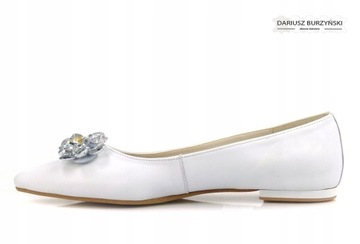 37 БАЛЕТКИ 201KRY белые, остроконечные, КОЖА BURZYŃSKI