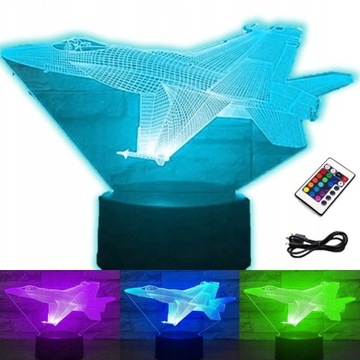 LAMPKA NOCNA ODRZUTOWIEC SAMOLOT 3D RGB NA PREZENT
