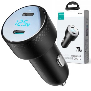 JOYROOM ŁADOWARKA SAMOCHODOWA 2x USB C 70W Z WYŚWIETLACZEM LED