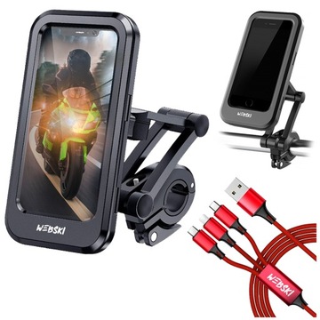 UCHWYT NA TELEFON DO MOTOCYKLA MOTORU QUADA SKUTERA+KABEL 3W1 DO URZĄDZEŃ