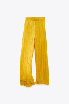 Spodnie ZARA PANTALON damskie żółte luzne wzór r M