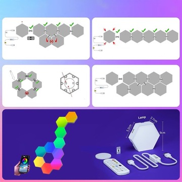 HEXAGON X10 СОТОВАЯ ЛАМПА RGB LED МОДУЛЬНОЕ ОТДЕЛЕНИЕ ПУЛЬТ BLUETOOTH