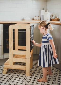 MeowBaby Kitchen Helper с доской, Деревянный кухонный помощник, натуральный
