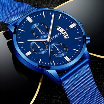 Czarno-niebieski Geneva Fashion Męski zegarek Luks