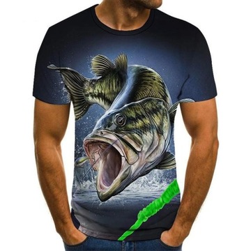 T-SHIRT MĘSKA KOSZULKA NADRUK 3D WĘDKARSKA RYBY XL