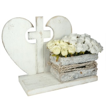 Drewniana statuetka serce krzyż nagrobny dekoracja nagrobna na pomnik 38 cm