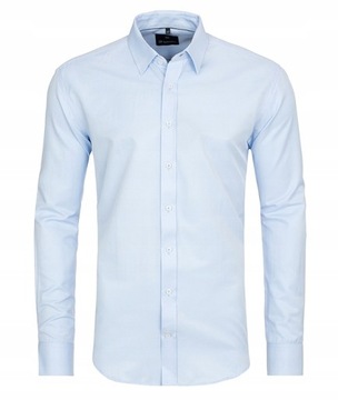 Koszula MĘSKA gładka błękit slim fit elegancka 39