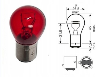 ŻARÓWKA PR21/5W 12V 21/5W BAW15d CZERWONA MAXGEAR