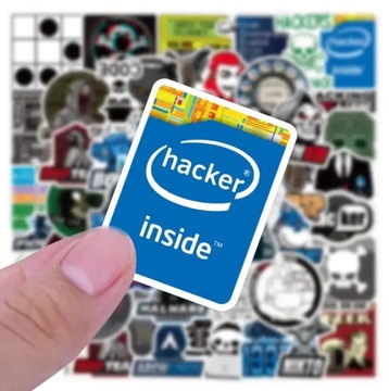 NAKLEJKI HAKER PROGRAMISTA WODOODPORNE ZESTAW MIX WLEPY NA LAPTOPA 50 szt