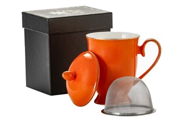 Kubek z zaparzaczem z sitkiem porcelana pomarańcz zaparzacz 325 ml