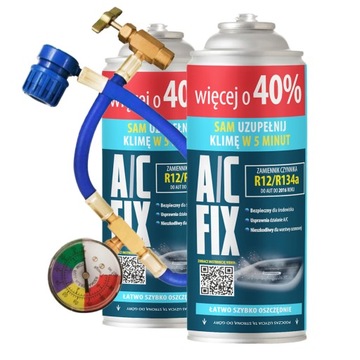 A/C FIX Zestaw 2x CZYNNIK GAZ R134A DUŻA WIĘKSZA PUSZKA +40% 626g z ZAWOREM