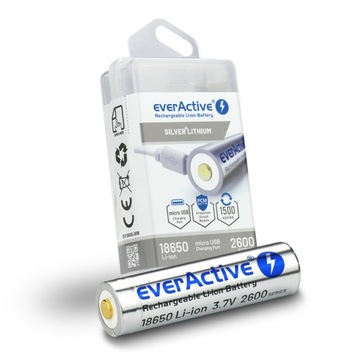 akumulator litowo jonowy 18650 everActive 2600mAh Li-ion 3.7V latarki z USB