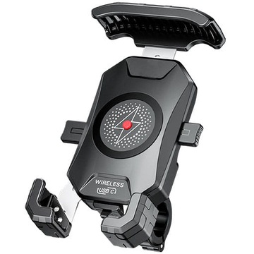 Motocyklowy uchwyt do telefonu z ładowarką indukcyjną i USB Typ-C.