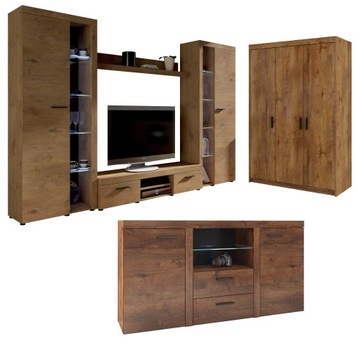 Секция + Комод + Шкаф 3D мебель для гостиной RUMI XL дуб Лефкас